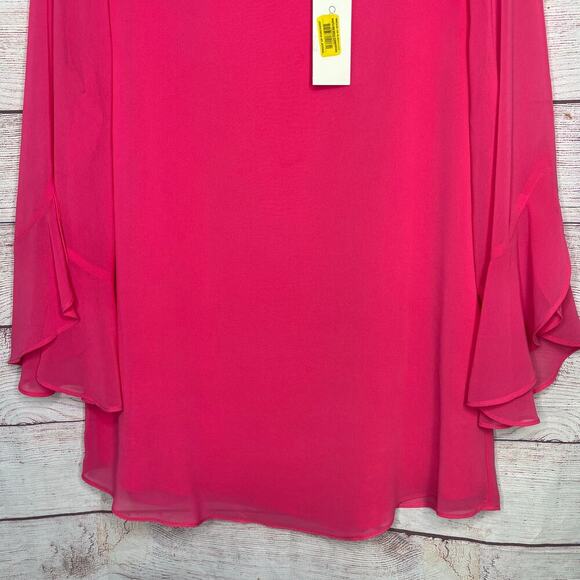 Calvin Klein Pink Lined Georgette Ruffle Office Career Preppy Blouse Medium New - Picture 4 of 6